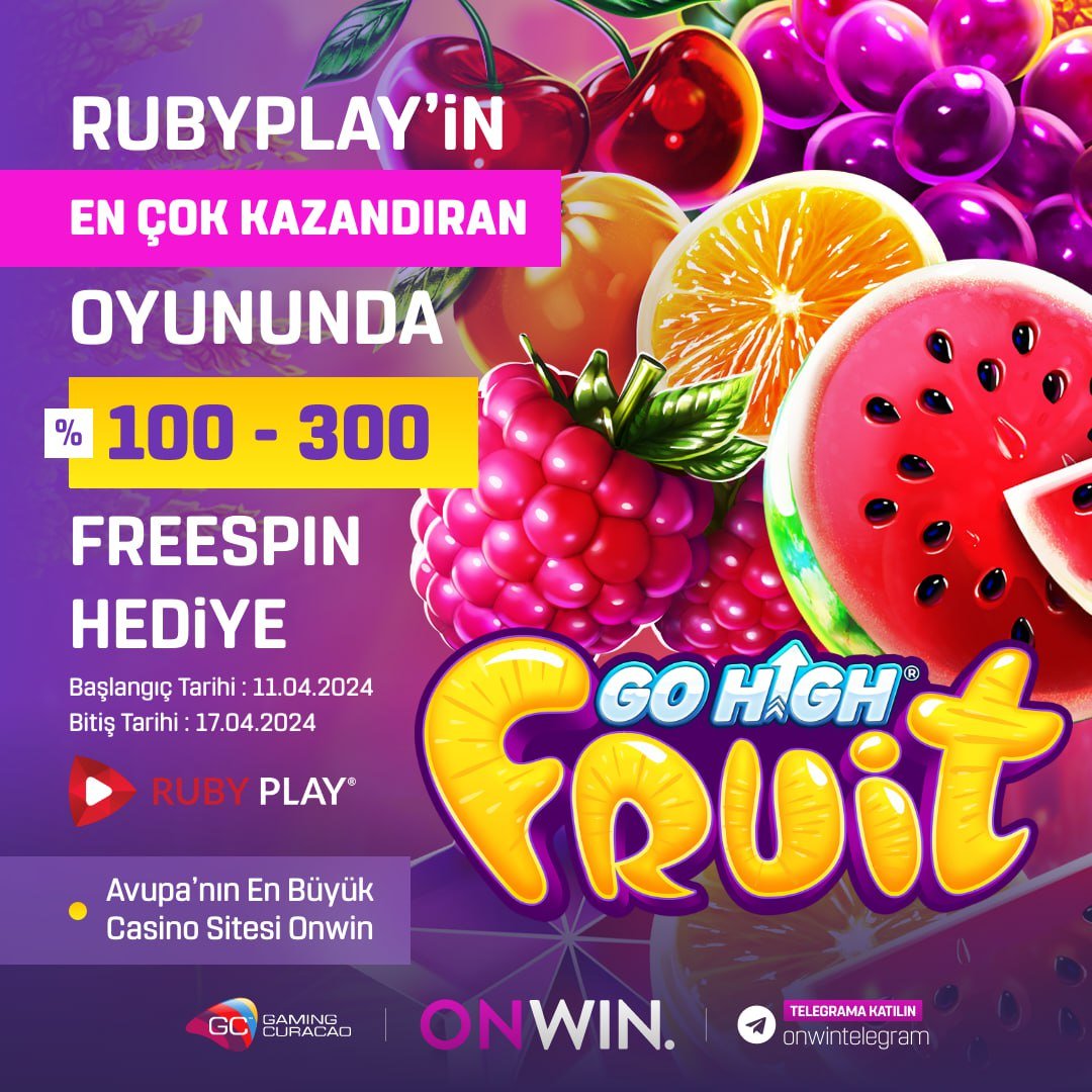 ⚠️SON GÜN ALMAYANLAR KAÇIRACAK ⚠️ 🏖️ Rubyplay sağlayıcısı Onwin'e özel erken erişim fırsatı ile yeni bir oyunla yeniden sizlerle birlikte! Minimum 100 TL yatırım yaparak %100-300 Freespin promosyonundan yararlanabilirsiniz. Giriş : cutt.ly/OnwineGir