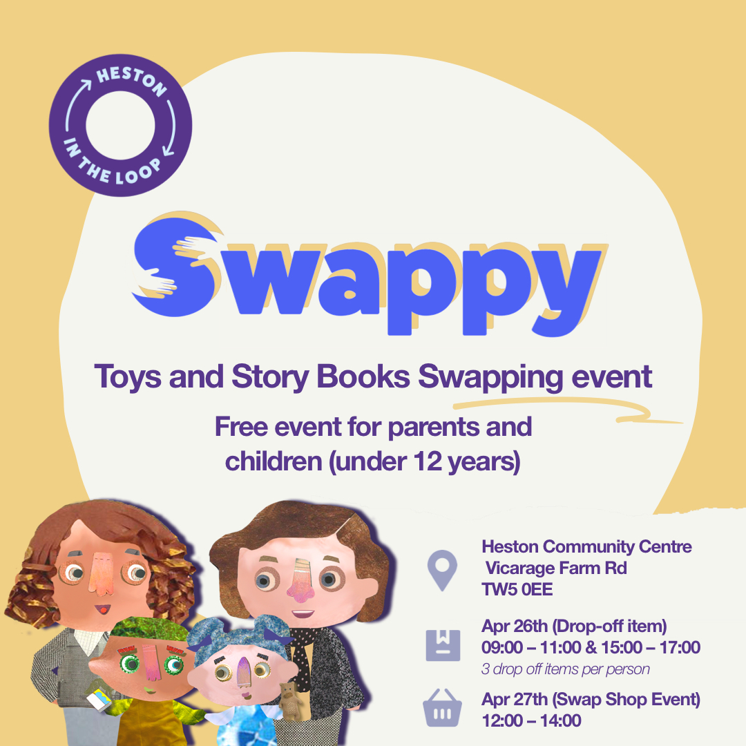 Do you have toys and books your children no longer use? Swop it for something more appropriate at Heston Community Centre with #HestonintheLoop. Drop of 26 April and pick something new on 27 April @HestonActionG @hestonwestcp @cchangewl