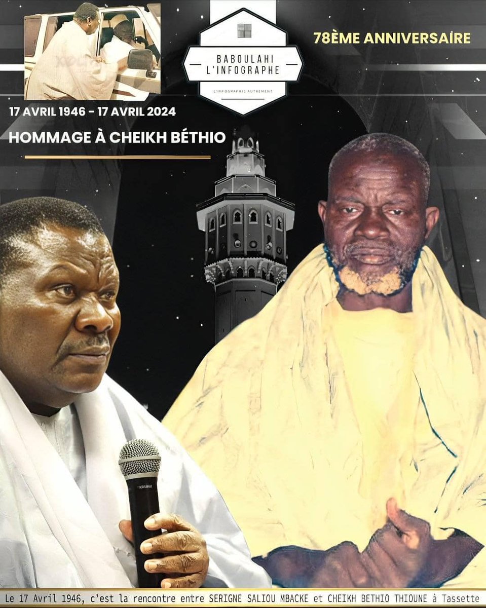 Cheikh Bethio thioune (1938-2019) Le 17 Avril 1946, le jeune enfant nommé Bethio thioune rencontre Serigne saliou mbacké a tasset, village situé dans l'arrondissement de notto diobass dans le département de Thiès,il était accompagné par son grand frère Guillé thioune. Cette date…