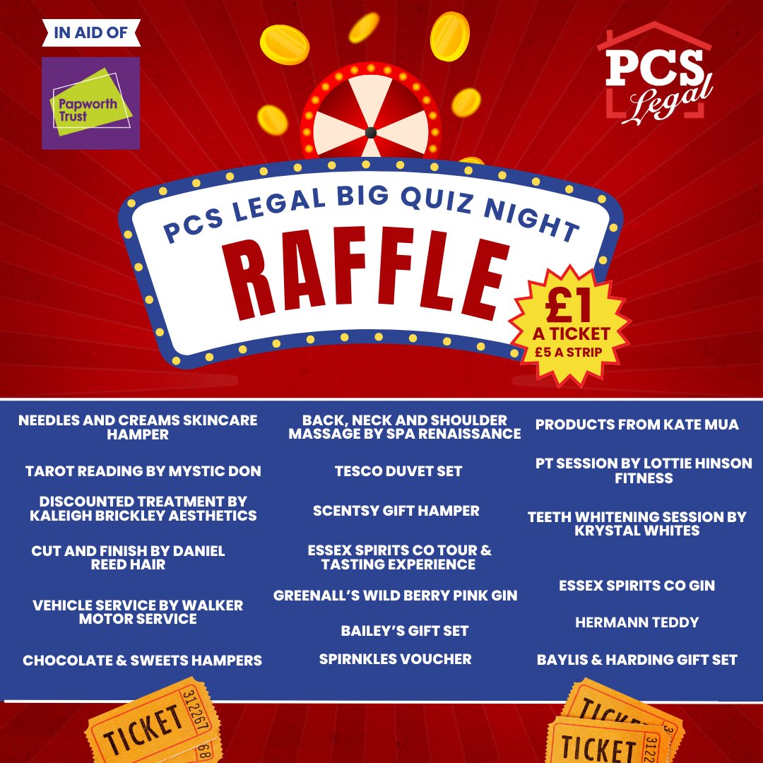 Can't make it our Big Charity Quiz Night but still want to enter the raffle with amazing prizes up for grabs? 🎁🎉 Just donate £5 online at justgiving.com/team/teampcs and send your name and phone number to marketing@pcslegal.co.uk 📨