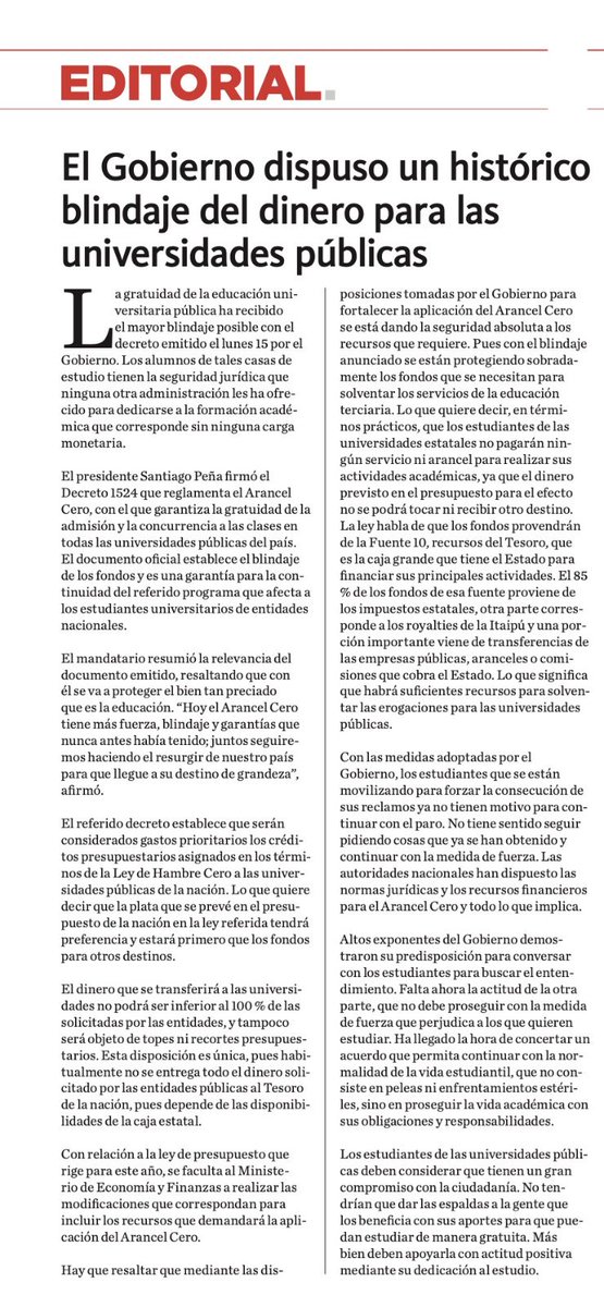 #Editorial El Gobierno dispuso un histórico blindaje del dinero para las universidades públicas.

#TodoEstáEnLN

lanacion.com.py/editorial/2024…