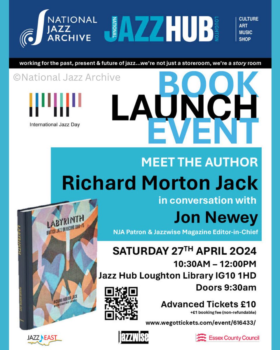 First up to kick off our NJA #internationaljazzday festival!! 'LABYRINTH: British Jazz on Record' Exclusive book launch. Richard Morton Jack - in conversation with Jon Newey TICKETS VERY LIMITED for this intimate event. Book here to secure your tix buff.ly/3W2J1Rb