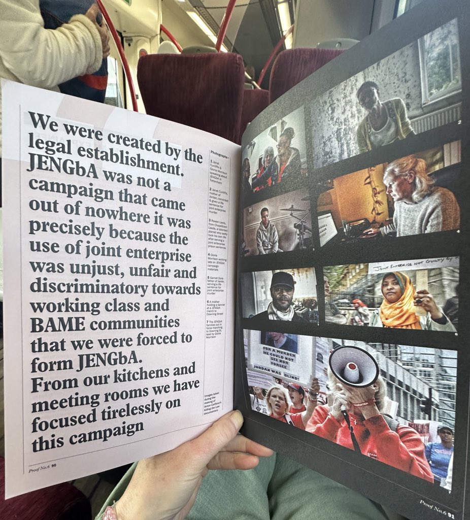 Jliffe's tweet photo. Sat on a train reading PROOF issue 6 @JusticeGap @JonRobins10 obviously jumping to the chapter on #jointenterprise Wow, I know the story well &amp; still it makes me cry. @killingthelaw @antoncalifano @JENGbA not sure my heart can manage the full issue in one go, i’m so angry &amp; sad https://t.co/22osHNWjHE