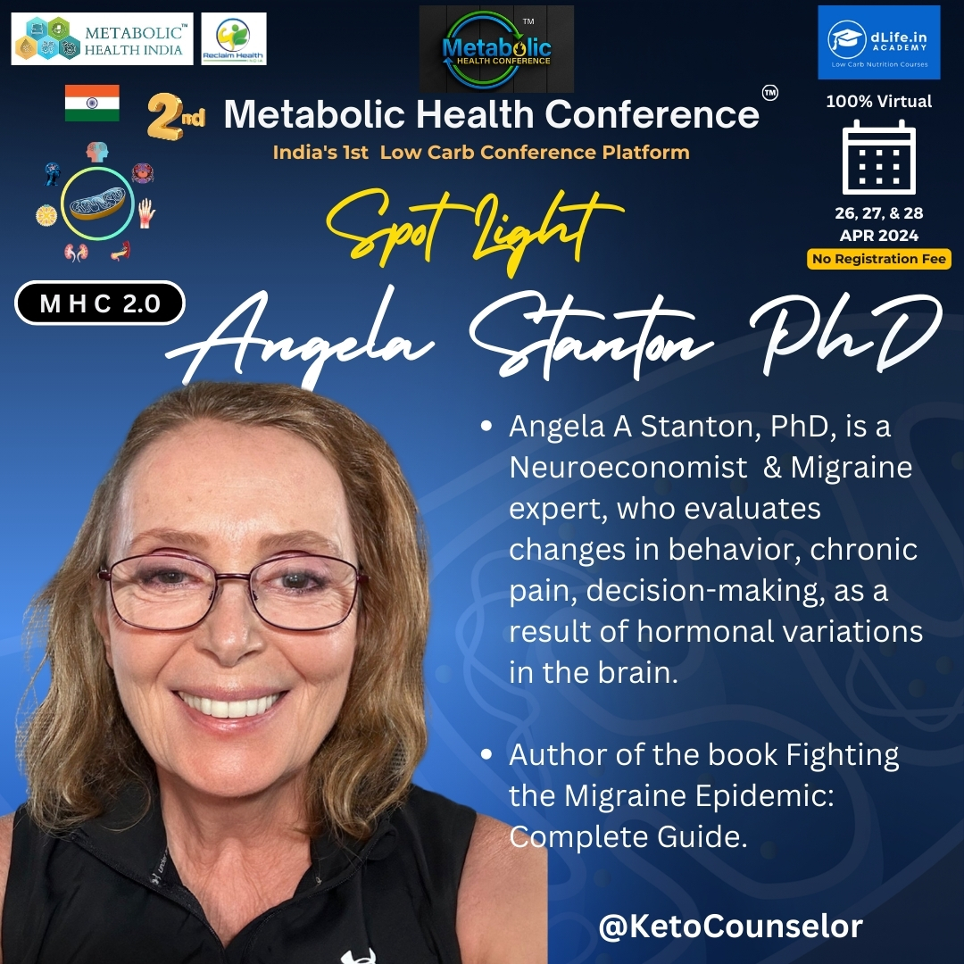 #MHC2024 is round the corner - April 26 thru 28. Starting this 'Know the guest' series. Will be covering all the guests. Thank you Angela @MigraineBook for agreeing to be a part of this event - 2nd Metabolic Health Conference from India. @dlifein @shashiiyengar @TheIraSahay…