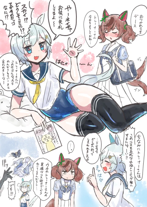 趣味が高じて描いちゃったスク水セーラーネイチャとスカイさん #気温が高いので気が早いが水着絵が見たい 