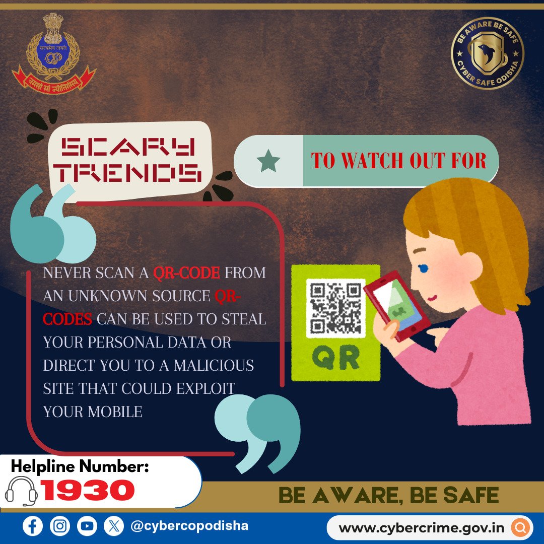 QR codes can redirect to fake websites or authorise a payment or transfer money to a scammer... #cybercopodisha #cybersafeodisha #OdishaPolice