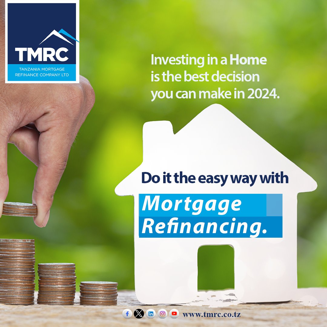 Owning a home is a wise move. Contact your bank for the TMRC Refinance-able Mortgage Loan today!

#mortgage #tmrctanzania #mortgagelife #mortgagerefinance