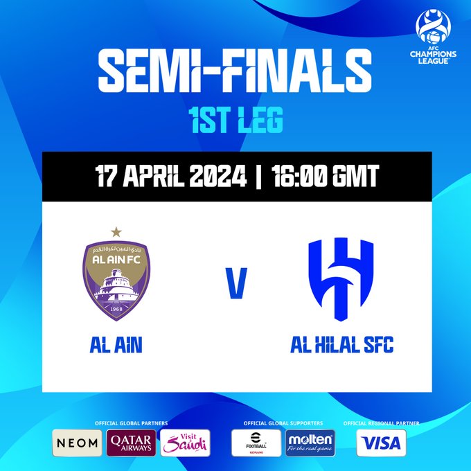 🌟Matchday 🏆#ACL semi-final 1st leg 🇦🇪Al Ain🆚Al Hilal🇸🇦 🏟️Hazza Bin Zayed Stadium 🕒18:00 CET time