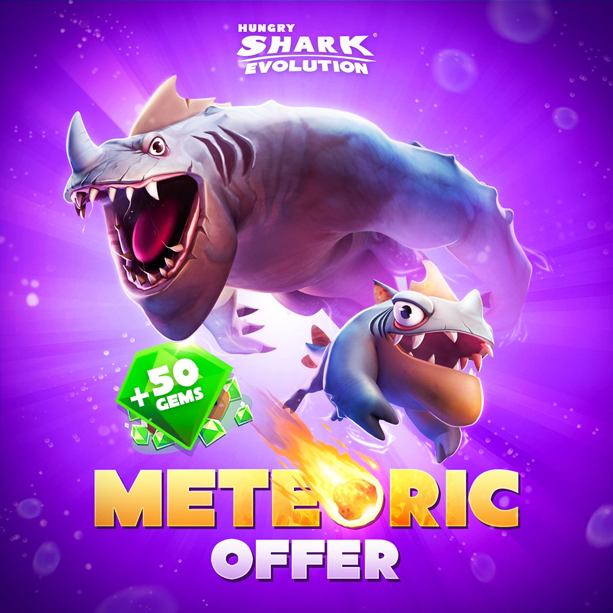 Behemoth and Baby Boris are ready to join your shark squad in #HungrySharkEvolution! 💥 Get these aquatic couple at a fraction of their cost with this meteoric offer! 💙 #HSE