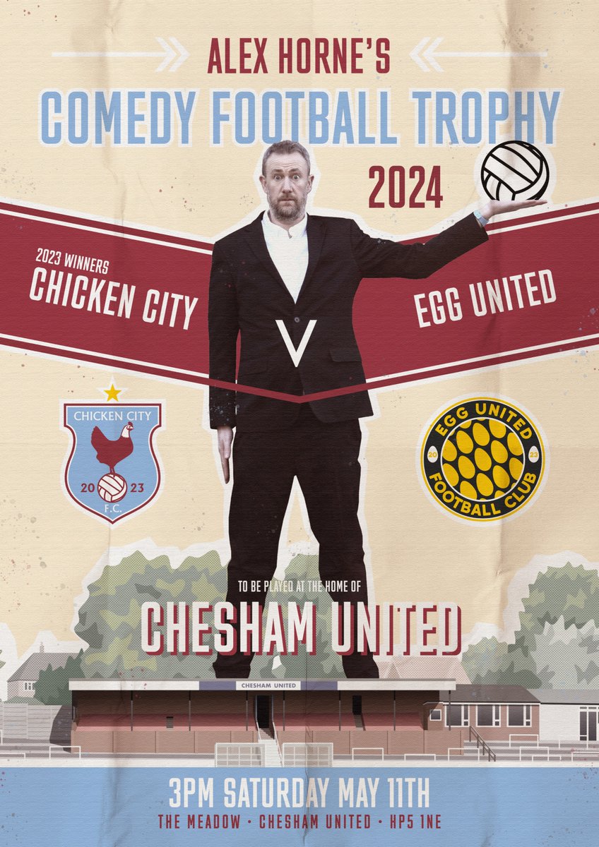 Not long till my comedy footy game @cheshamutdfc Mathew Baynton, Mike Wozniak, Russell Howard, Sam Campbell, Maisie Adam, Nish Kumar, Tim Key, Hugh Dennis, Doc Brown, Iain Stirling, Mark Watson & more + actual footballers & brand new stupid rules. May 11 tinyurl.com/yx968ene