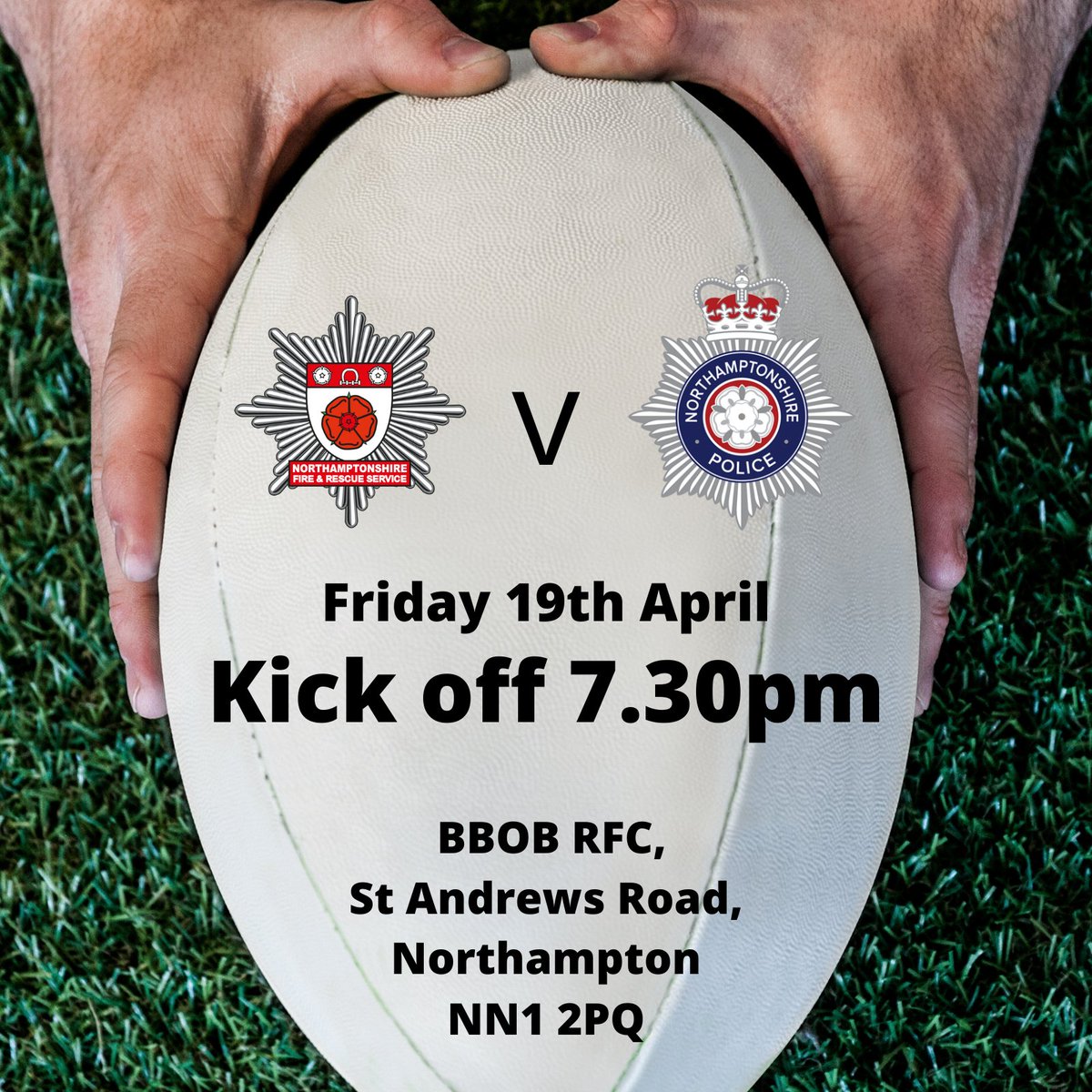 Don't forget, everyone is welcome to come and watch Northants Fire v Northamptonshire Police rugby match. 📅 Friday 19th April 2024 🏉 Kick-off 7.30pm 📍 BBOB RFC, St Andrews Road, Northampton, NN1 2PQ Refreshments are also available to purchase. #TeamNorthantsFire