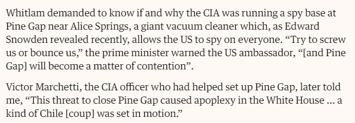 The United States also brought down the '72-75 Whitlam government to protect their Pine Gap spy base. As reported by John Pilger: theguardian.com/commentisfree/…