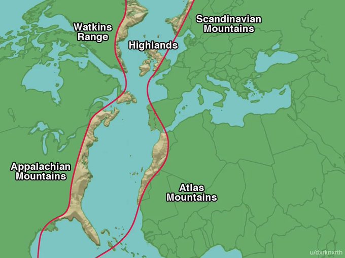 One pretty cool geological fun fact is that the Appalachian Mountains, the Atlas Mountains, the Scottish Highlands, the Watkins Range and Scandinavian Mountains were all once part of the same mountain range, the Central Pangean Mountains