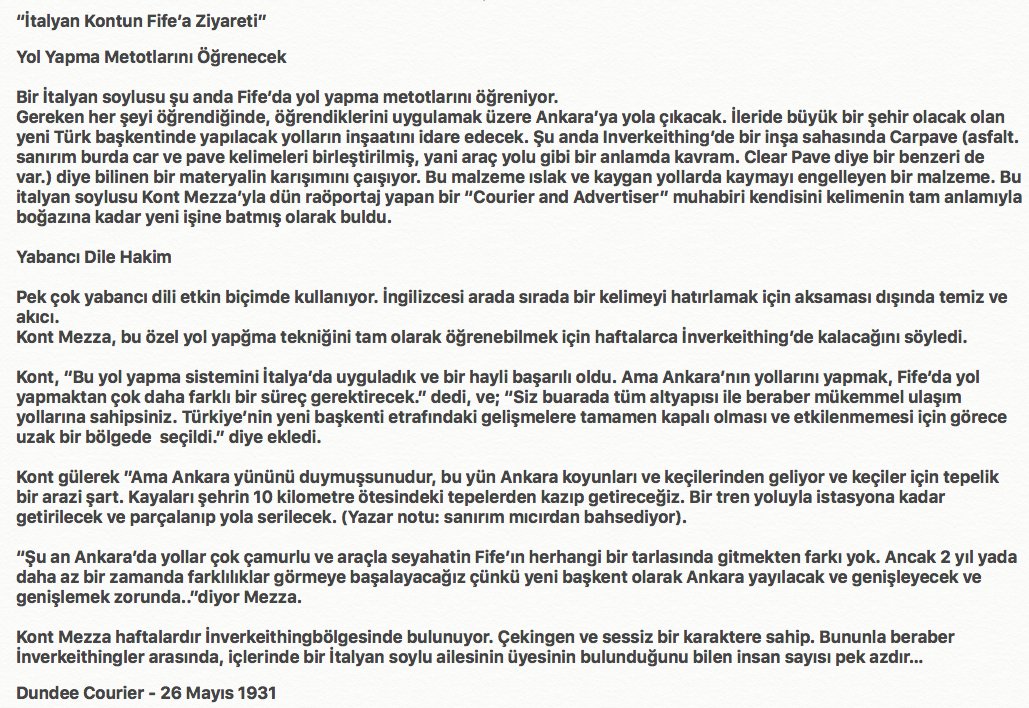 Şimdi çok önemli bir kaynak paylaşacağım. Siz de paylaşın. Bazı kaynaklar vardır. O kadar basit ve düzdür ki. Ama akleden için de o kadar çok veriyi barındırır ki. Bu da onlardan biri. 1931 yılında bir İtalyan kontunun İngiltere ziyaret sebebi. Size sizin hakkınızda bilgi veriyor