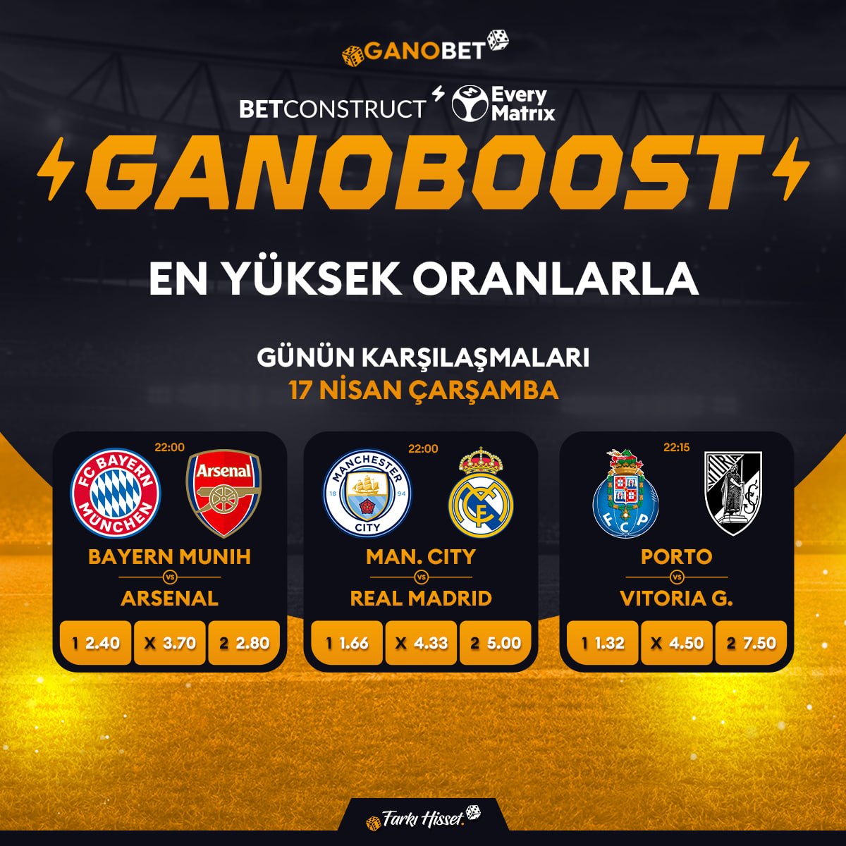 GANOSOSYAL's tweet image. 👍GANOBET Kazancın Adresinde Günün Maçları Sizleri Bekliyor!

⚽️   22:00 FC Bayern Münih 🔥 Arsenal

⚽️  22:00 Manchester City 🔥 Real Madrid

⚽️ 22:15 FC Porto 🔥 Vitoria Guimaraes

💎 GANOBET FARKI HİSSET!