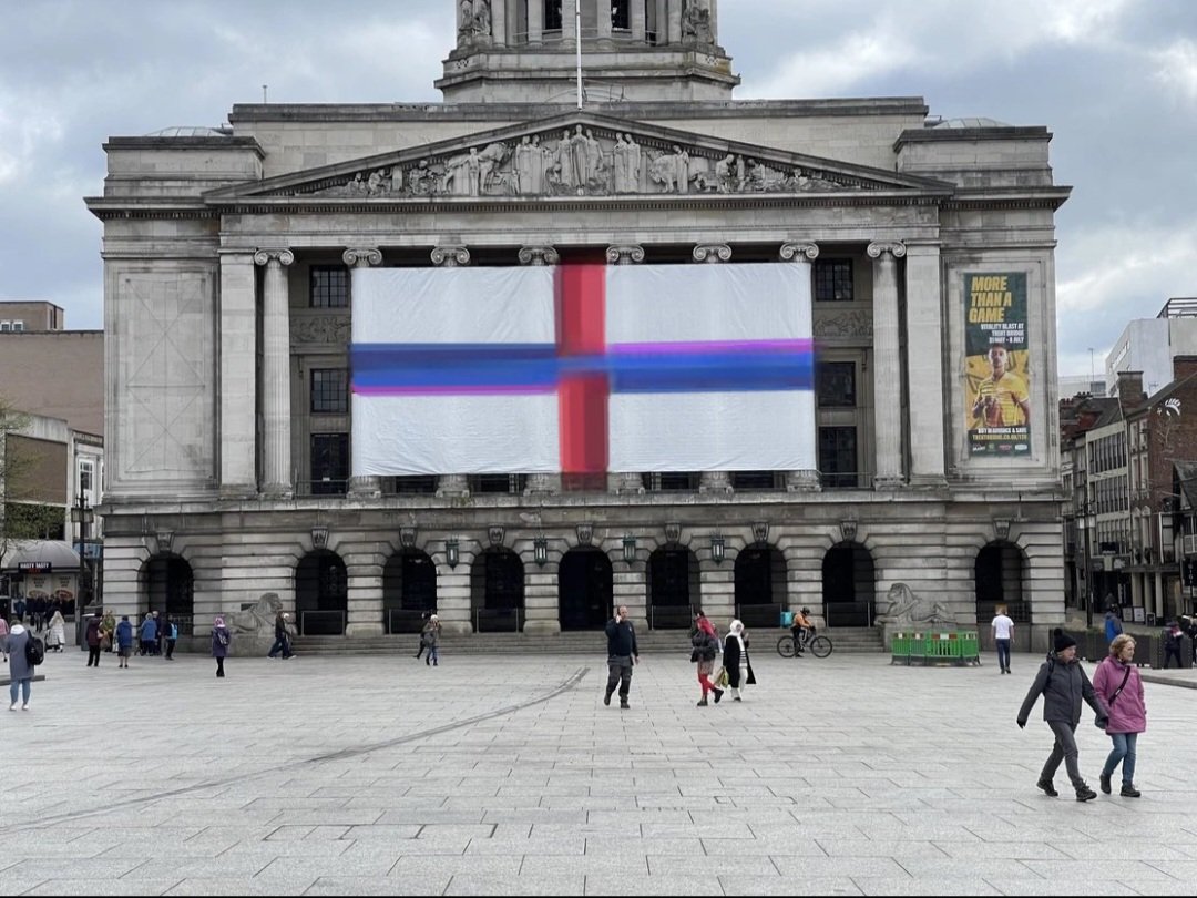 This is a disgrace! Nottingham Council have erected this 60ft long atrocity of are flag! The wokerati have officially taken over #stgeorge #patriots #gayflag 🇫🇴🇫🇴🇫🇴🇫🇴🇫🇴🇫🇴🇫🇴🇫🇴🇫🇴🇫🇴🇫🇴