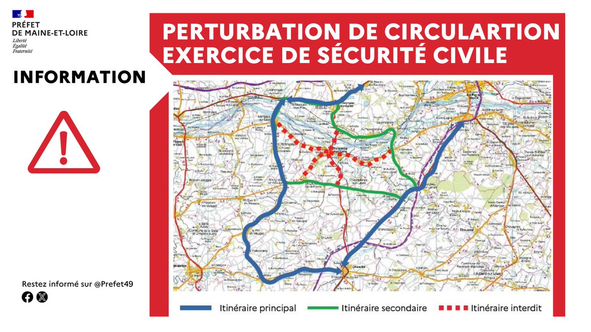 Exercice en cours | Un exercice de sécurité civile « intrusion / attentat » se déroule actuellement au collège Saint-Exupéry à Chalonnes-sur-Loire, jusqu'à 16h. Dans le cadre de cet exercice, retrouvez les itinéraires routiers pour faciliter vos déplacements autour de la commune