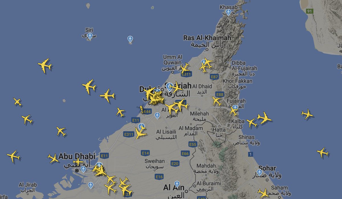 renewableworks's tweet photo. @TrudieStroud @EmiratesSupport @DXB don't see much moving in Dubai... only Abu Dhabi. Weather is good but airport suspending processing until midnight on 18th. https://t.co/Llngjl89gl