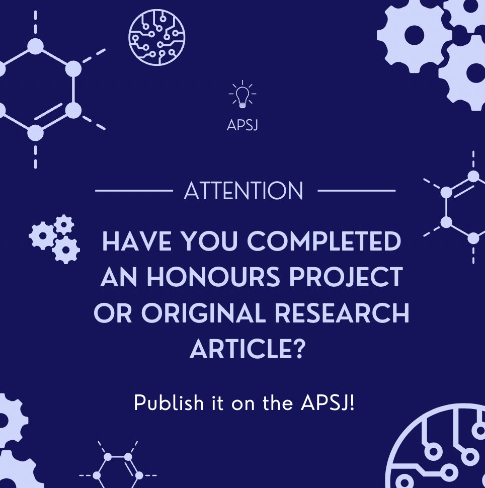 theAPSJ's tweet photo. Attention APSJ readers 🤩 !!

Have you completed an honours project 🔬or original research article 📚?

After recently publishing our Summer 2024 issue, the APSJ are busy compounding the Winter 2024 release ☔. The APSJ invites you to submit your incredible ideas 💡👏! https://t.co/91nRlBxVec