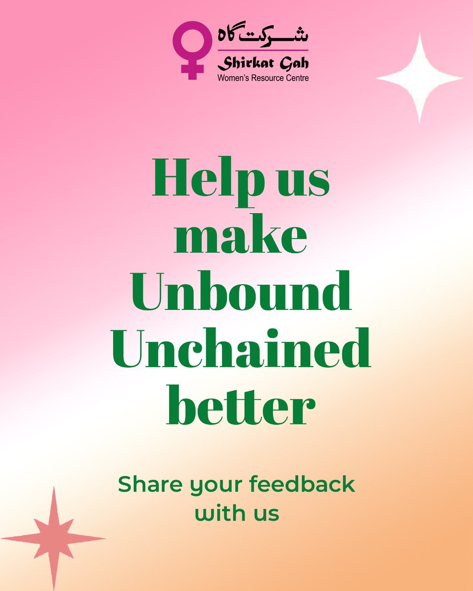 As we begin new chapter for our Digital Magazine Unbound Unchained, we would love to get more feedback from you!

If you haven't had the chance to read Unbound Unchained, visit our website to access incredible works of feminist research in Pakistan!

#feminism #feministliterature