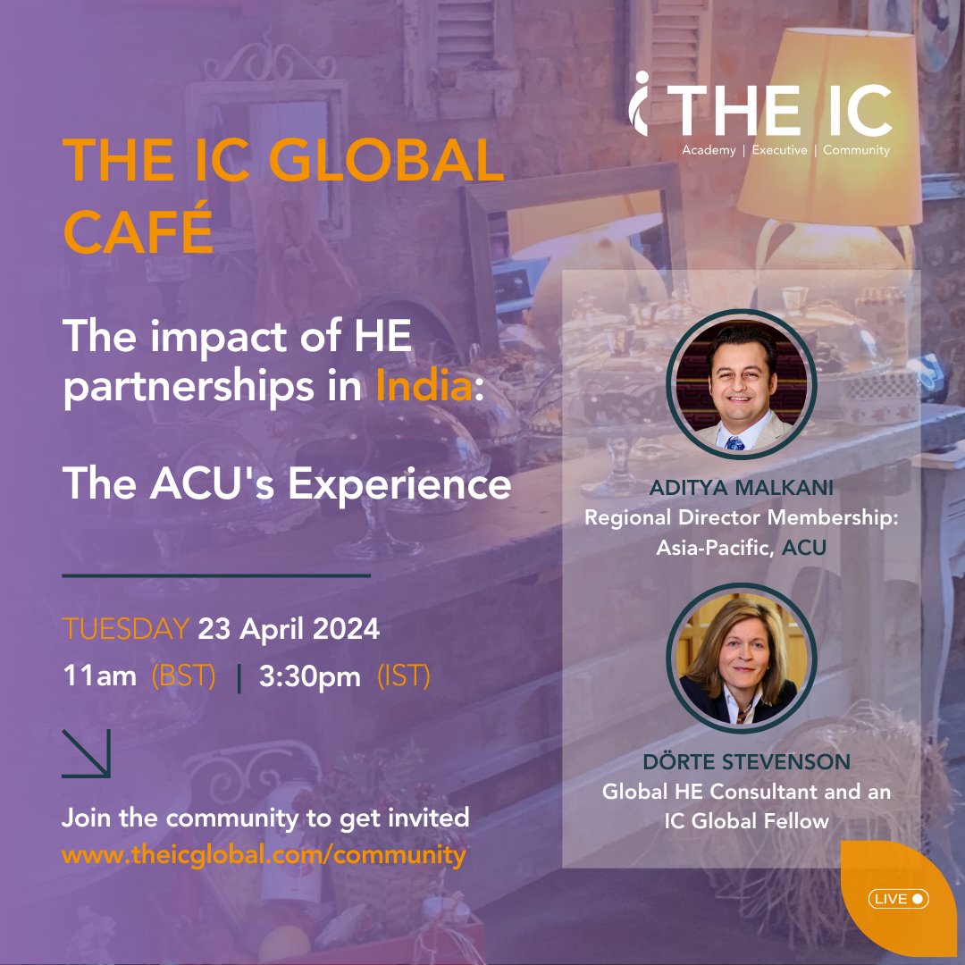 🇮🇳How can #highereducation institutions best approach #partnerships in #India? ☕️Join 'The Impact of #HE Partnerships in India: @The_ACU 's Experience' #ICCafe to explore mutually beneficial collaborations & their value in India. Join us bit.ly/TheICGlobalCom…