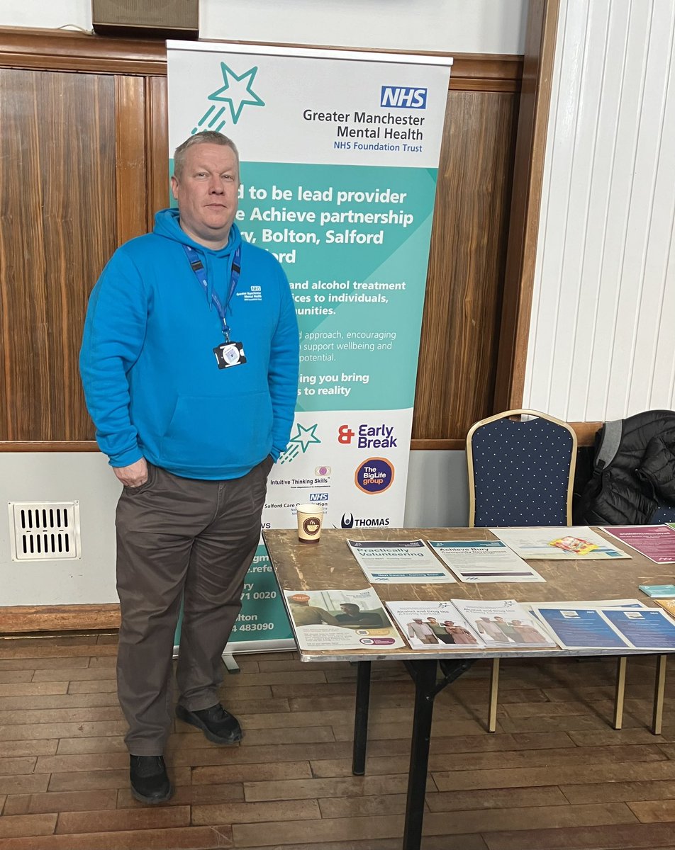 Achieve Bury are here at Bury Town Hall in the Elizabethan Suite for the Bury Children’s Services Fair. Information and conversations about treatment, recovery, harm reduction, wellbeing and development. If you’re nearby and interested, come and see us. #TogetherGMMH