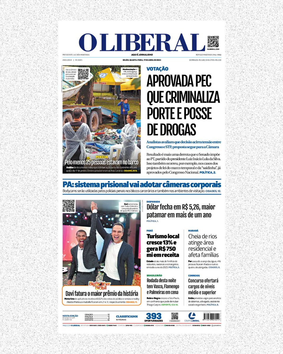 oliberal's tweet photo. 🗞️ Olá, seguidor!
Esta é a capa do Jornal O Liberal desta quarta (17).
Acesse em https://t.co/DT9Gj38UoH
#oliberal #grupoliberal https://t.co/A94wN1T6Il