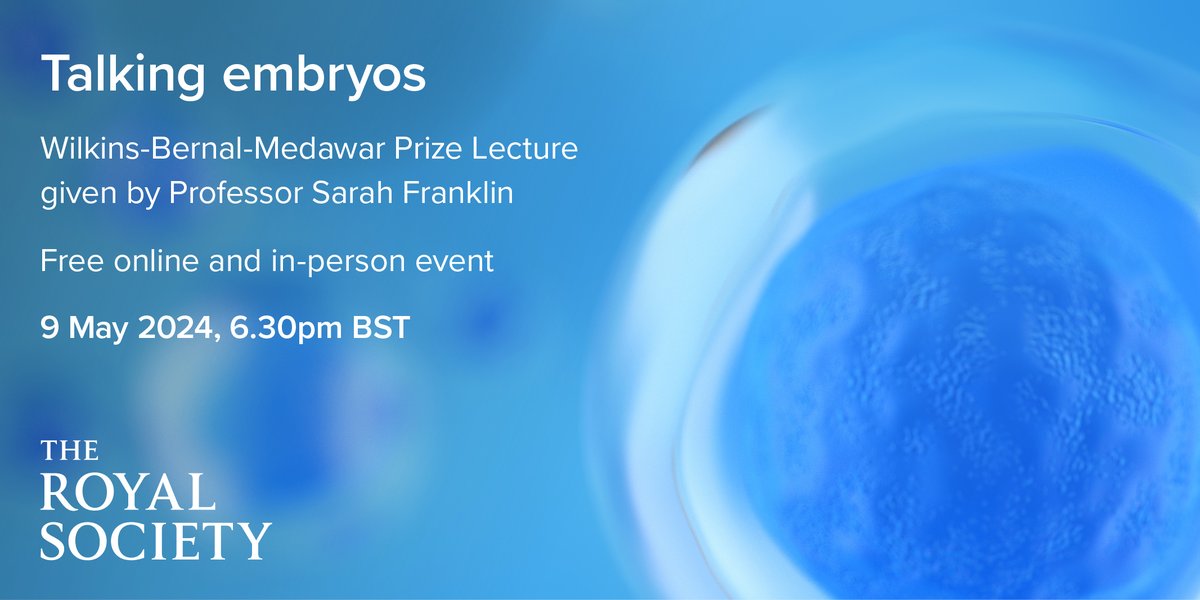 Join Professor Sarah Franklin at the Royal Society on Thursday 9 May as she discusses her groundbreaking research in public perceptions of IVF and embryo research, looking at how the debate over this topic has evolved over the last four decades: royalsociety.org/science-events…