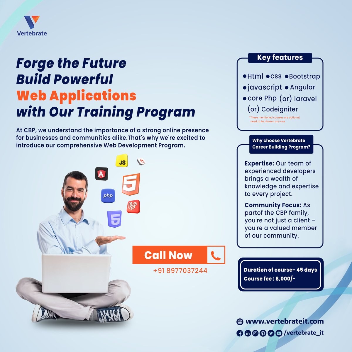 vertebrate_it's tweet photo. Happy #SriRamaNavami!🙏🌐Ready to dive into #webdevelopment? Vertebrate's 45day course covers HTML, CSS, Bootstrap, JavaScript, and more!

📞Call Now:+91 8977037244💰Course Fee:8,000/- 

👉Learn more at #VertebrateIT and #buildyourfuture! 
#business #website #b2b #TrainingProgram https://t.co/iqwkOvjlnG