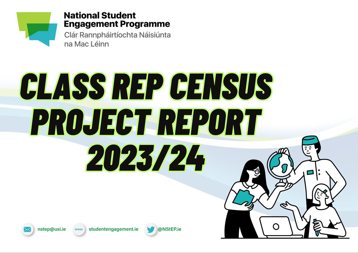 We just published our Class Rep Census Project Report 2023/24! The Census Project aims to provide us with a snapshot of the diversity of student representation in Irish Higher Education, and the issues they're currently facing. Read the report here👇 studentengagement.ie/2024/04/17/cla…