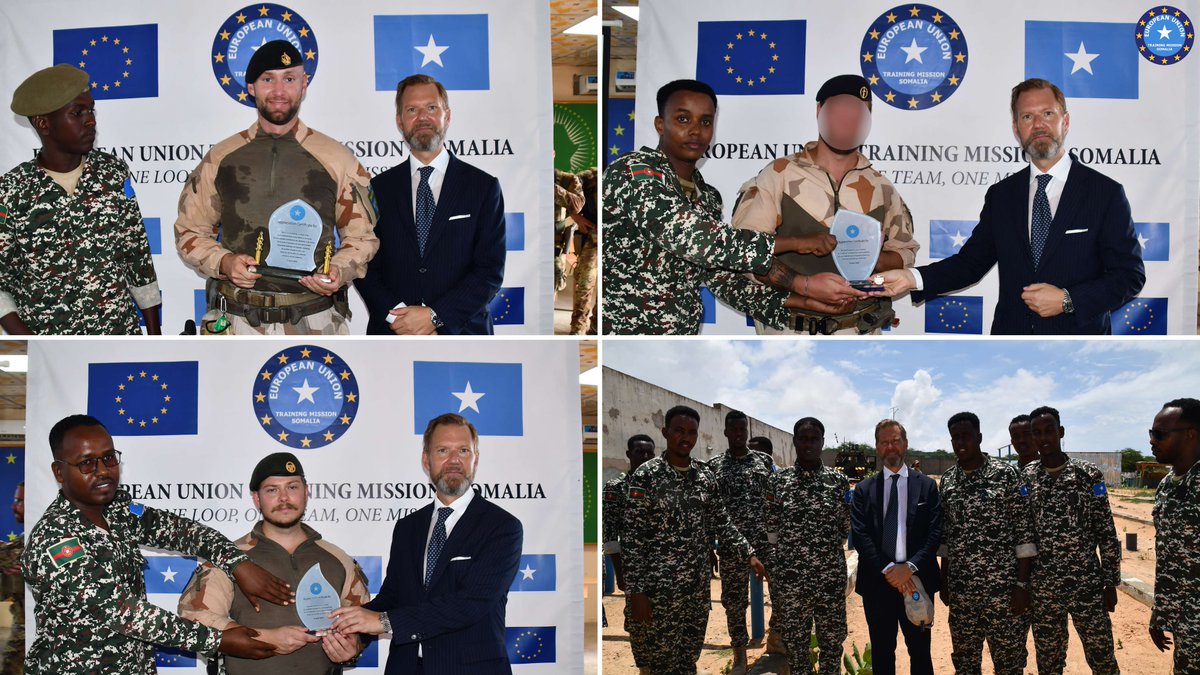 The 🇸🇪 Swedish Ambassador to Somalia Joachim Waern visited EUTM-S trainers at work. DMFCdr Navy Capt. Fogelmark accompanied him during the visit to the training center. Amb. Waern showed great interest in the activities & met the officer cadets, chatting & taking pics with them.