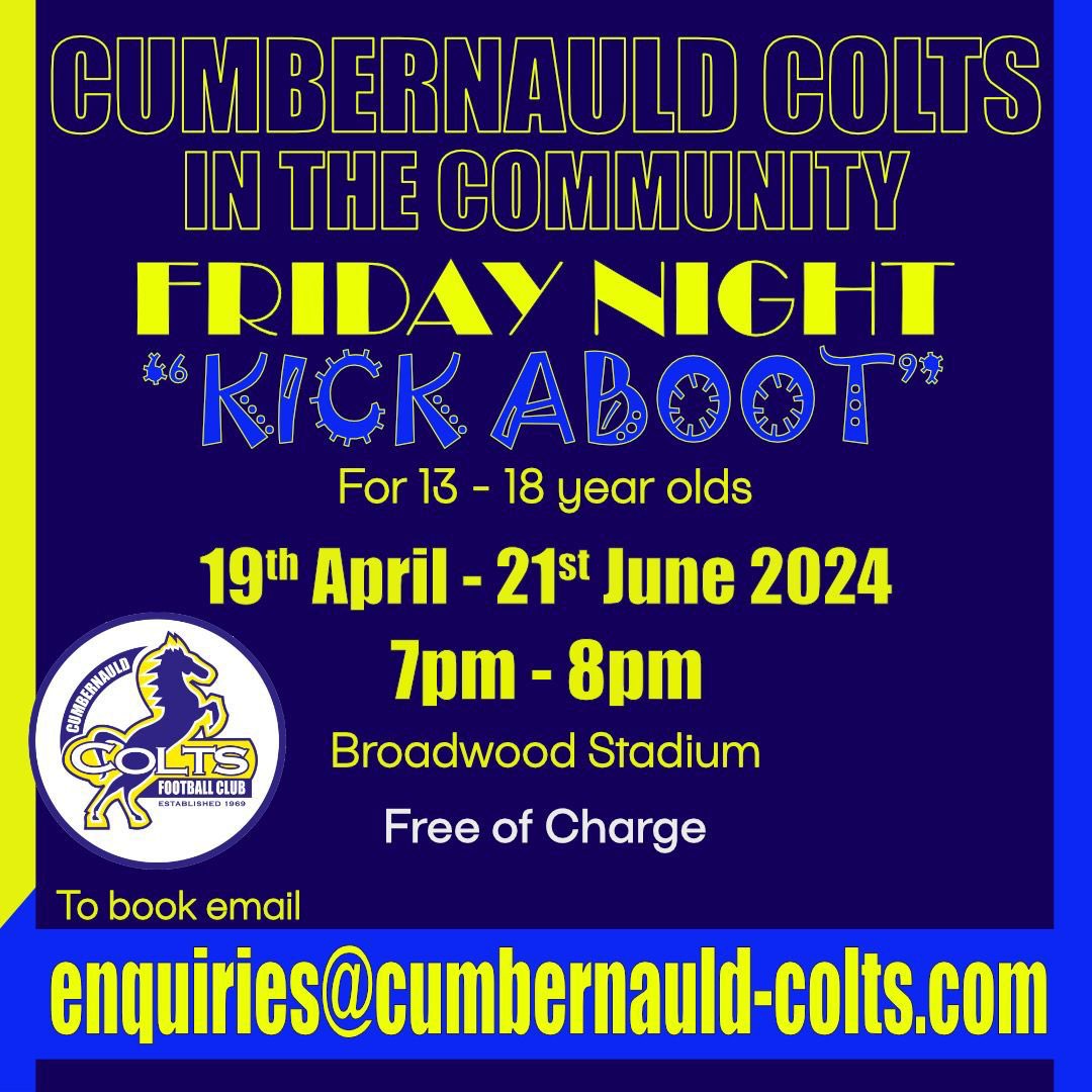 On Friday we start a 10 week programme for 13-18 year olds to get a ‘Kick Aboot’

This is a Cashback funded initiative and if you are interested please find more details below 👇