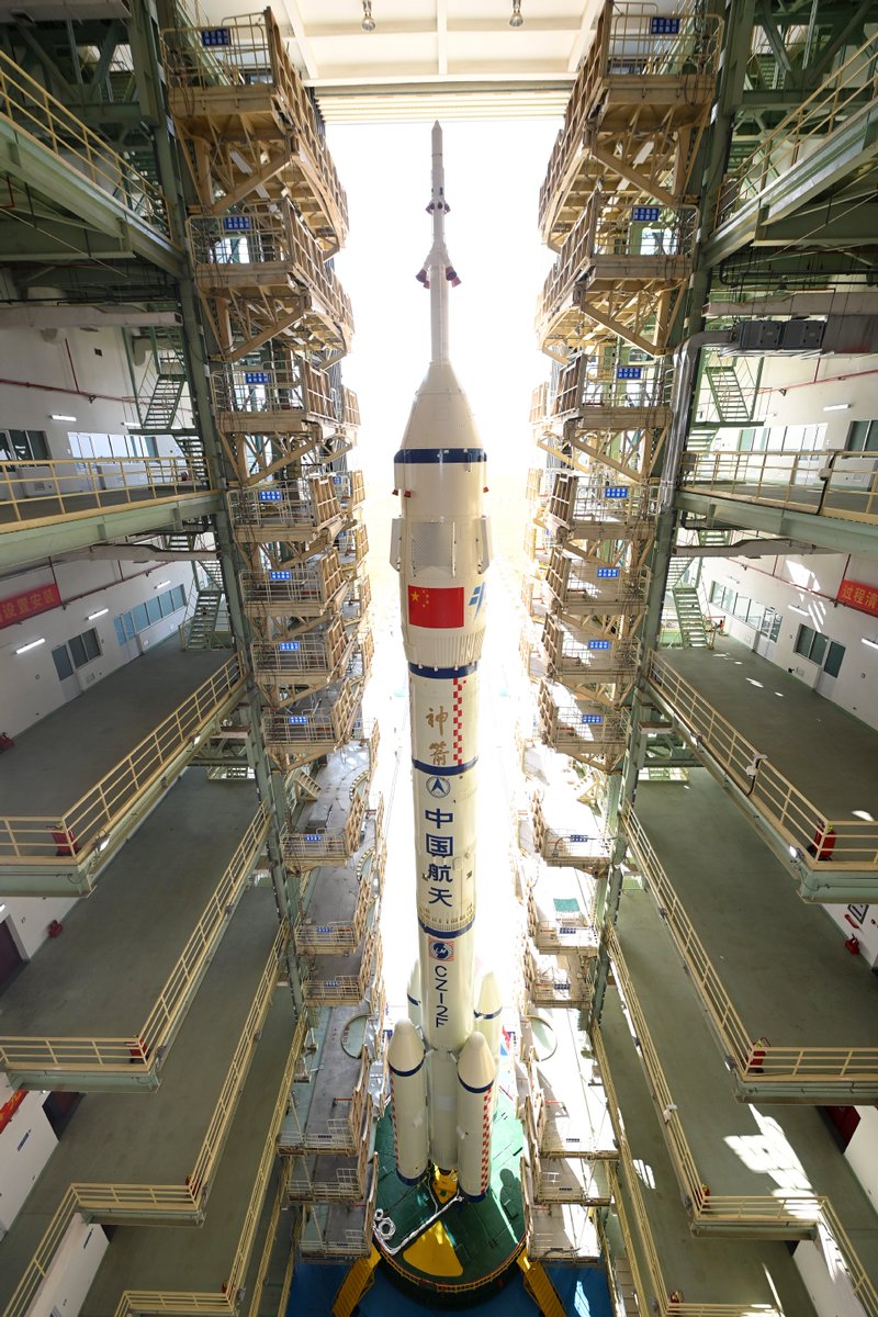 The combination of the #Shenzhou XVIII crewed spaceship and a Long March 2F carrier rocket has been transferred to the launching area, the China Manned Space Agency said on Wednesday. The spaceship will be launched at an appropriate time in the near future, the agency said.