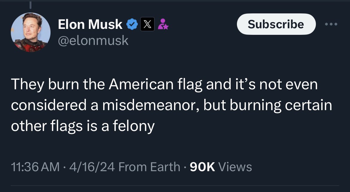 The part that he seems confused about is that burning YOUR OWN flag that you own is not a crime, regardless of what kind of flag it is. However, STEALING someone else’s flag that is their property and then destroying it by burning it is a crime.