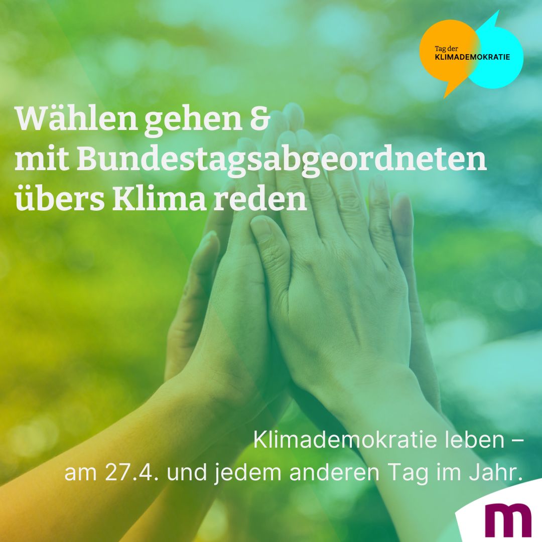 #Klima|#Demokratie leben geht auf vielen Wegen. Das Wichtigste dabei: das Miteinander wieder in den Fokus setzen. Am #TagDerKlimademokratie gehen wir in den direkten Austausch mit Politiker*innen, bist du dabei? Sichere dir jetzt noch deinen Gesprächstermin👇…