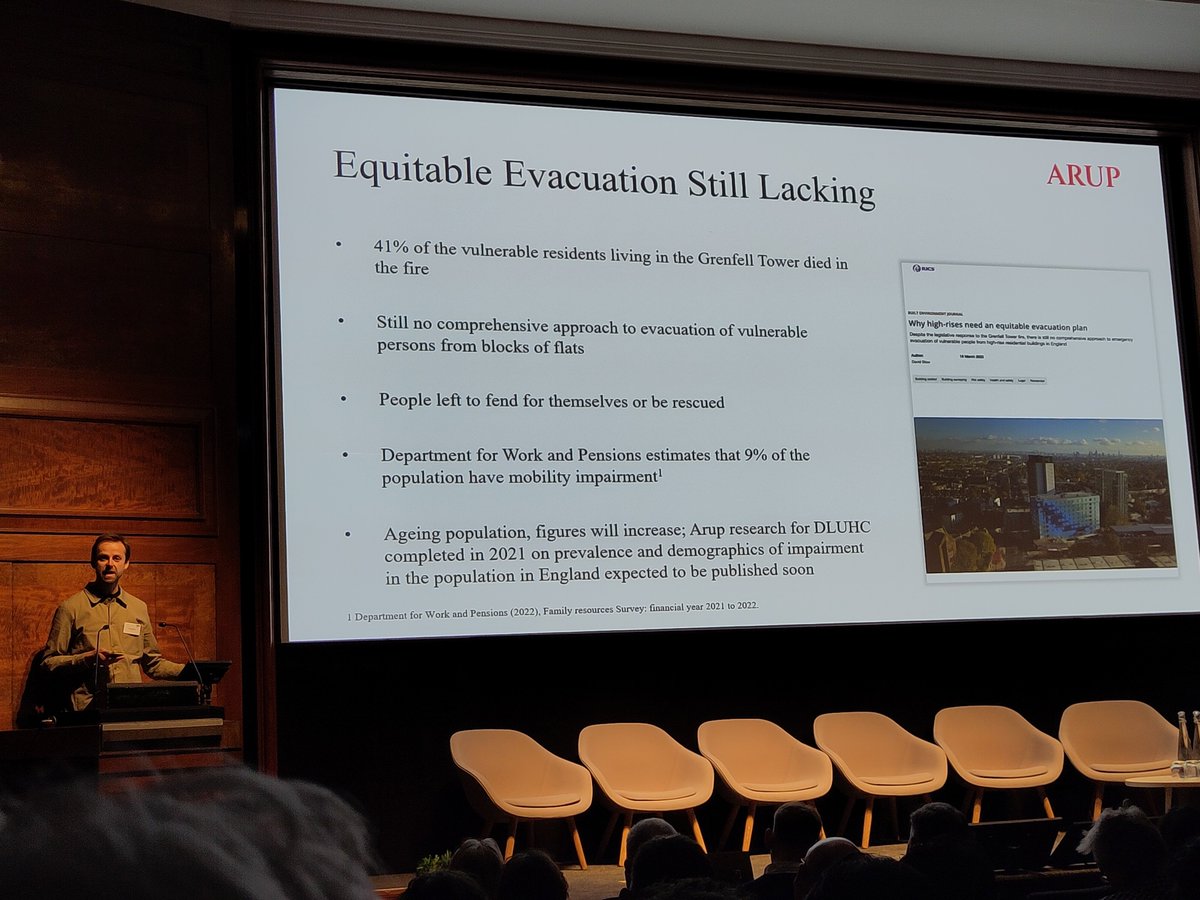 David Stow @Arup describes how #fire safety isn't being shared equitably. At Grenfell Tower a disproportionate number of 'vulnerable people' in the building died (41%) in the fire. Equitable evacuation for disabled people is currently overlooked in national guidance. via @RIBAJ