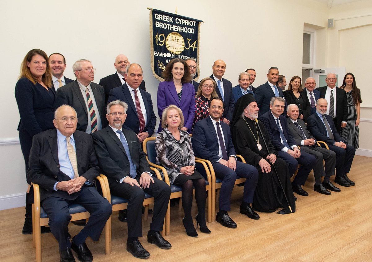 Vibrant, fun-filled & packed celebration of 90th anniversary of Greek Cypriot Brotherhood last night, with Guest of Honour President @Christodulides. The President was also appointed as a Patron of the Brotherhood, the oldest #UKCypriot organisation. Heres to the next 90 years!