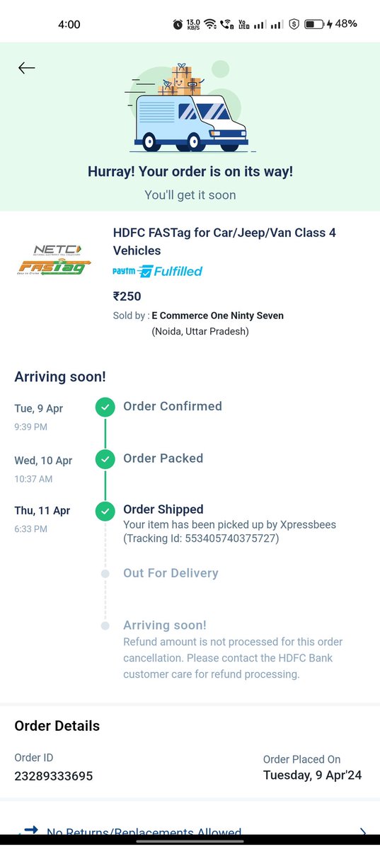 It has been 9 days and still there isn't any fast tag delivery.  We trust u but idl dont think you guys deserve it.  There is no customer support.  @Paytm @Paytmcare  do u guys can provide? Or I will discontinue the paytm app.