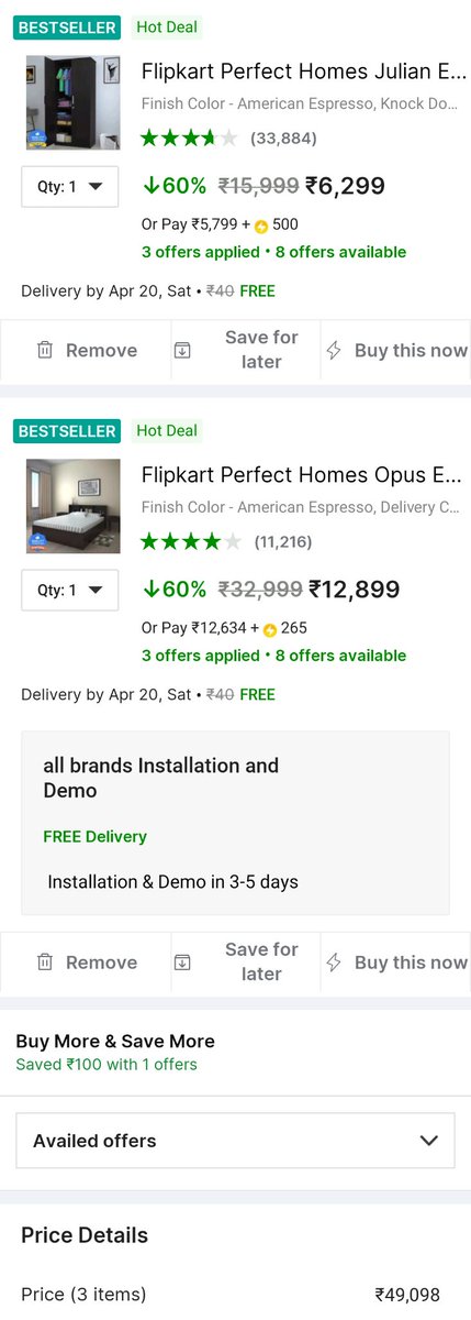 @flipkartsupport OD430960372083783100 ordered 1 bed and 1 Wardrobe together but only bed is installed while wardrobe installation was denied.. When contacted fk customercare they said it is your fault... U shold tick both installation at the time of order...