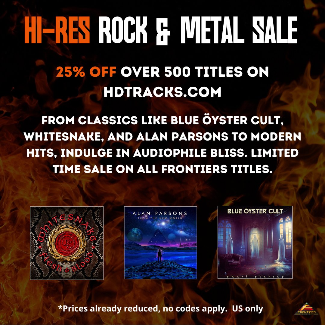 🎸Hi-Res ROCK & METAL sale on HDTRACKS.com! 🤘 Enjoy a massive 25% OFF over 500 titles, featuring classics from Blue Öyster Cult, Whitesnake, Alan Parsons and more that will blow you away. 💥 bit.ly/FrontiersHDTra… *Prices already reduced, no codes apply. US only