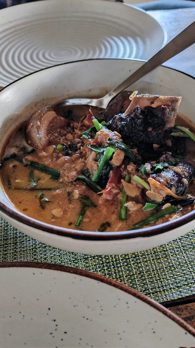 #Delhi Had a great lunch at Dzukou the Tribal Kitchen, serving Naga food. Had smoked pork axone, fresh pork with black sesame paste, boiled vegetables, sticky rice. Cost for two: 2500 bucks.
