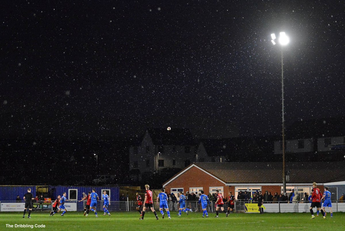 Sometimes it snows in April... under the cherry moon at Pontefract Collieries v Sheffield FC during an un-forecast snow and hailstorm last neet...