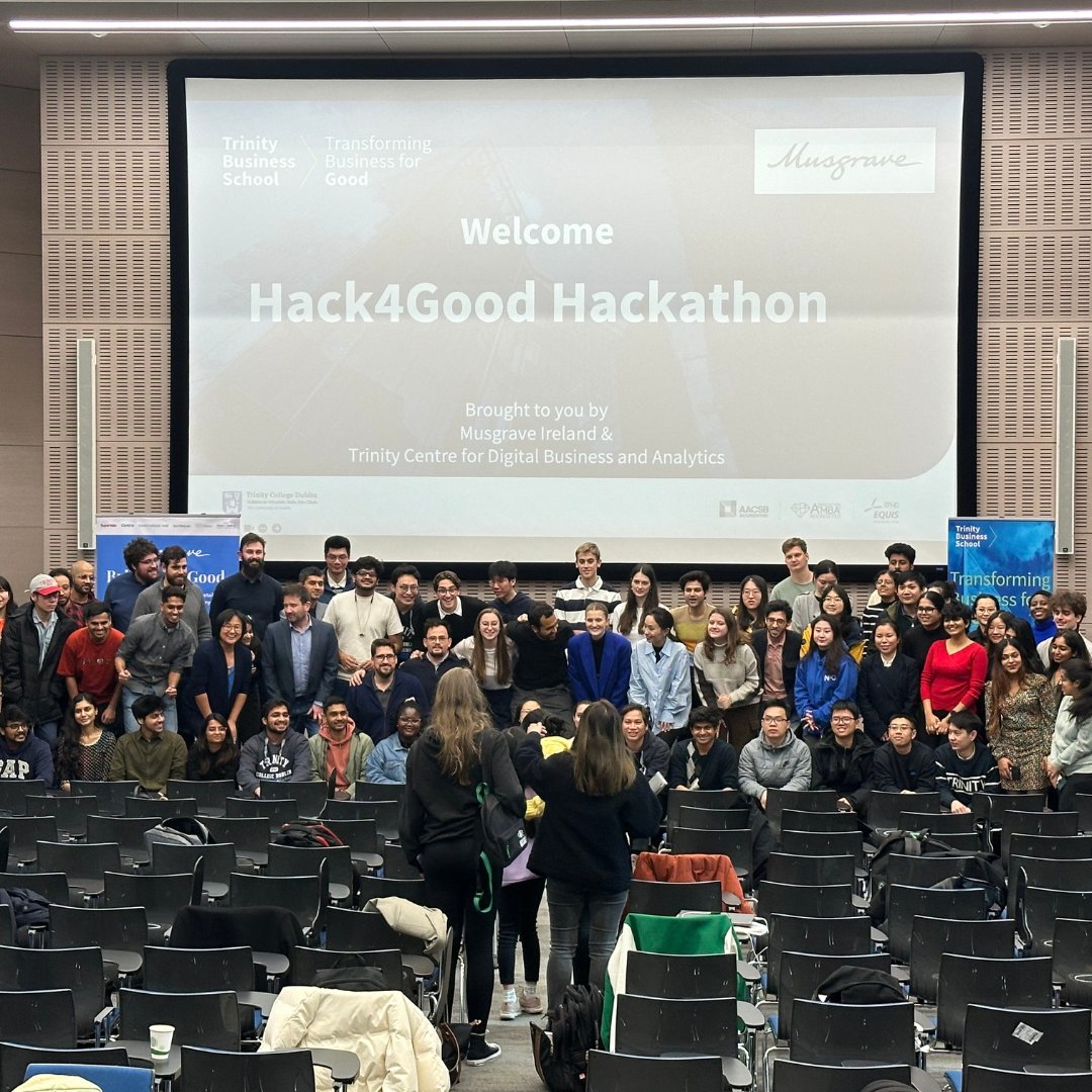 Empowering Future Leaders: The HackforGood #Hackathon at Trinity Business School with @Musgraveplc. 🚀 88 exceptional students from 6 Irish universities tackled real-world issues by developing fair & equitable solutions! 🌟 #TransformingBusiness #Analytics #Equity @tcddublin