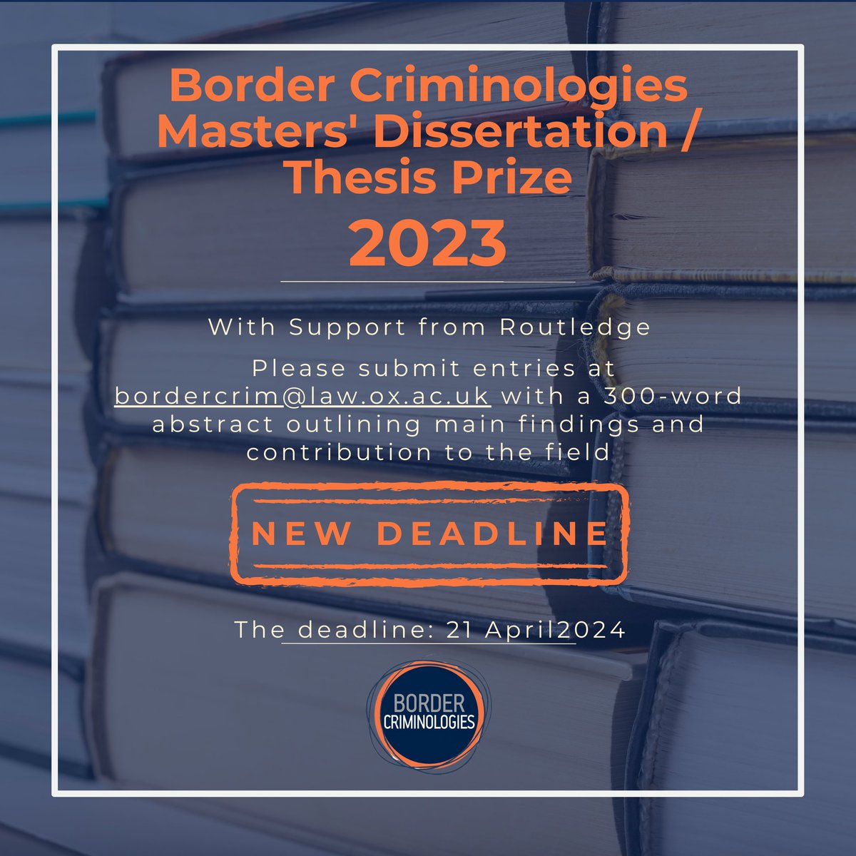 [Last Call 📢] The deadline to our Masters' Dissertation Prize 2024 is this Sunday! Help us support early career researchers working on citizenship, migration & the intersections between border controls & criminal justice - Spread the words! More Info: law.ox.ac.uk/content/news/b….