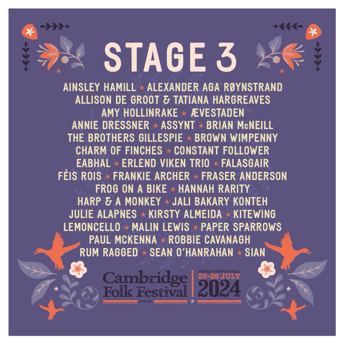 🚨 <a href="/CamFolkFest/">Cambridge Folk Festival</a> !!!

#CFF2024