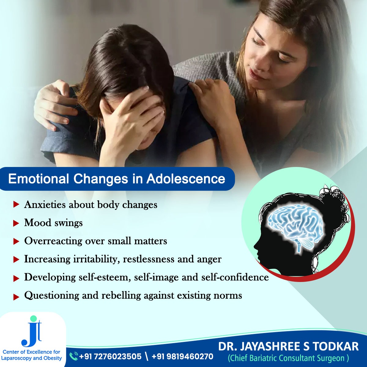 Emotional Changes in Adolescence

.
.
.
.
.
#EmotionalChanges #Adolescence #BodyChanges #MoodSwings #Overreacting #Irritability #Restlessness #Anger #SelfEsteem #SelfImage #SelfConfidence #QuestioningNorms #Rebellion #DrJayashreeTodkar