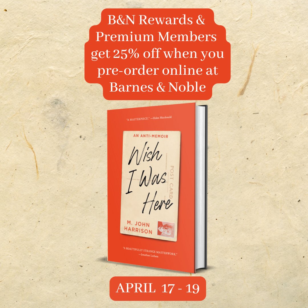 WISH I WAS HERE US EDITION: 25% off all pre-orders from 4/17/24 – 4/19/24 for B&N Rewards and Premium Members (members only). Premium members will also receive an extra 10% off. What more can you ask on a nice April morning? @SagaPressBooks @BNBuzz