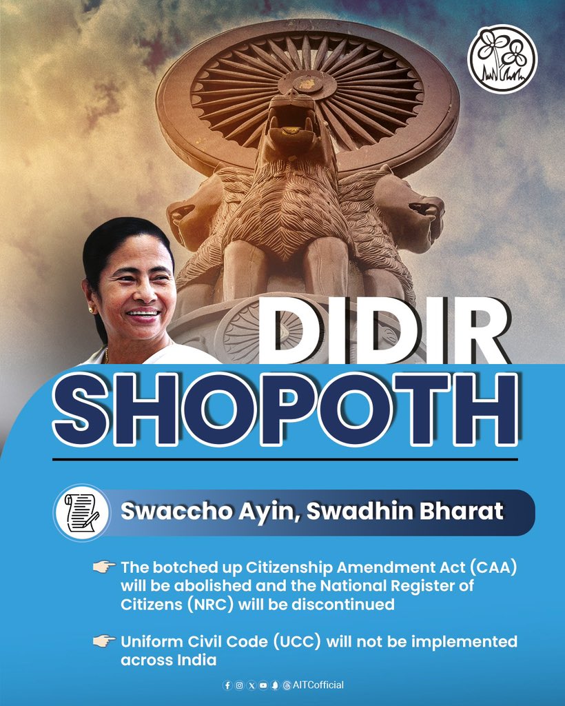 #DidirShopoth assures inclusive legislation! ✅ The botched up CAA will be abolished and NRC will be discontinued ✅UCC will not be implemented across India Swaccho Ayin, Swadin Bharat!