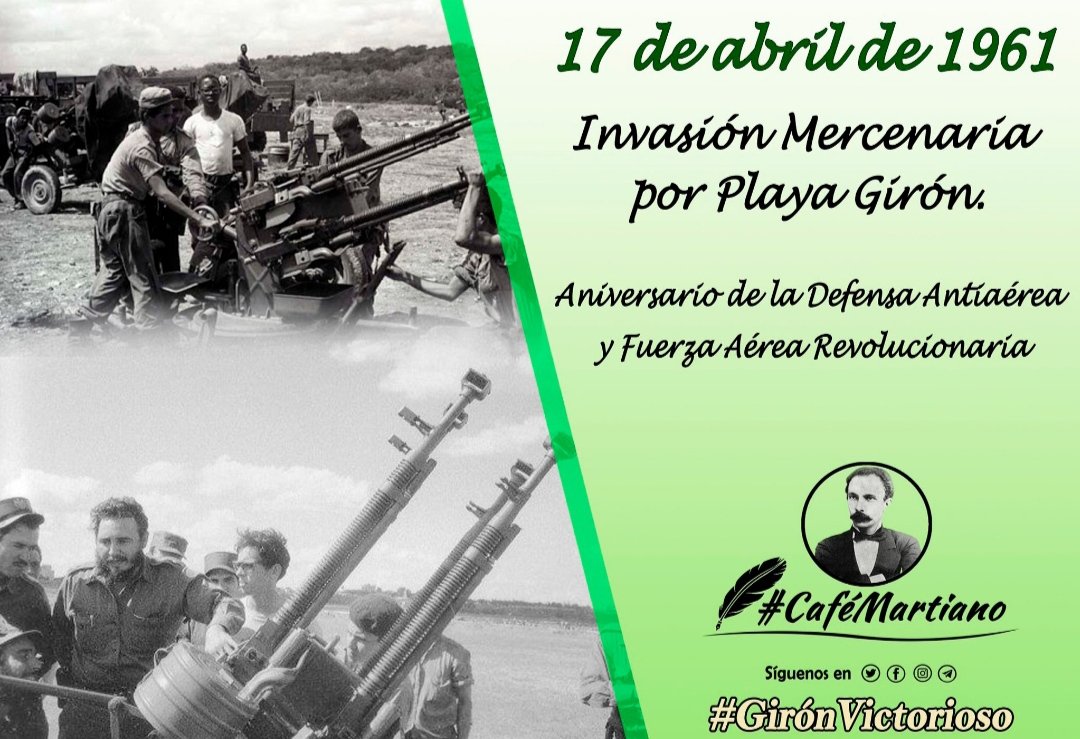 @cafemartiano @DiazCanelB @InesMChapman @EVilluendasC @TeresaBoue @agnes_becerra @DeZurdaTeam_ @DefendiendoCuba @mimovilespatria @ValoresTeam1 @CubaPorSiempre_ Buenos días 🇨🇺 #CaféMartiano. 'Invasión mercenaria por Playa Girón' ! Primera Gran Derrota del Imperialismo Yanqui en América Latina! (.... la Patria resistirá a pie firme cualquier enemigo, segura de la Victoria...) #GironVictorioso