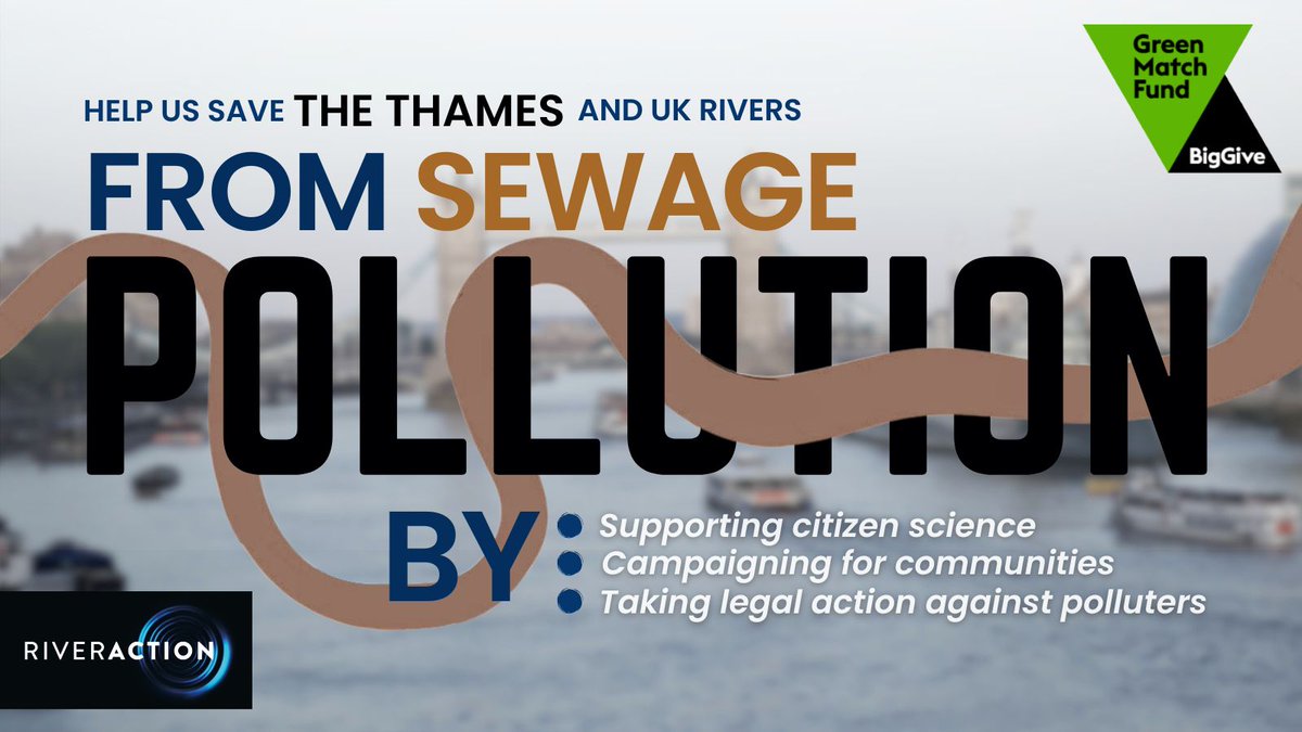 ⏰24 HRS TO GO! Tomorrow, we launch our @BigGive #GreenMatchFund to save the Thames from sewage pollution!💩 This is your chance to #doubleyourdonation and help us: 👊Empower communities 👊Support citizen scientists 👊Hold polluters & govt to account donate.biggive.org/campaign/a0569…